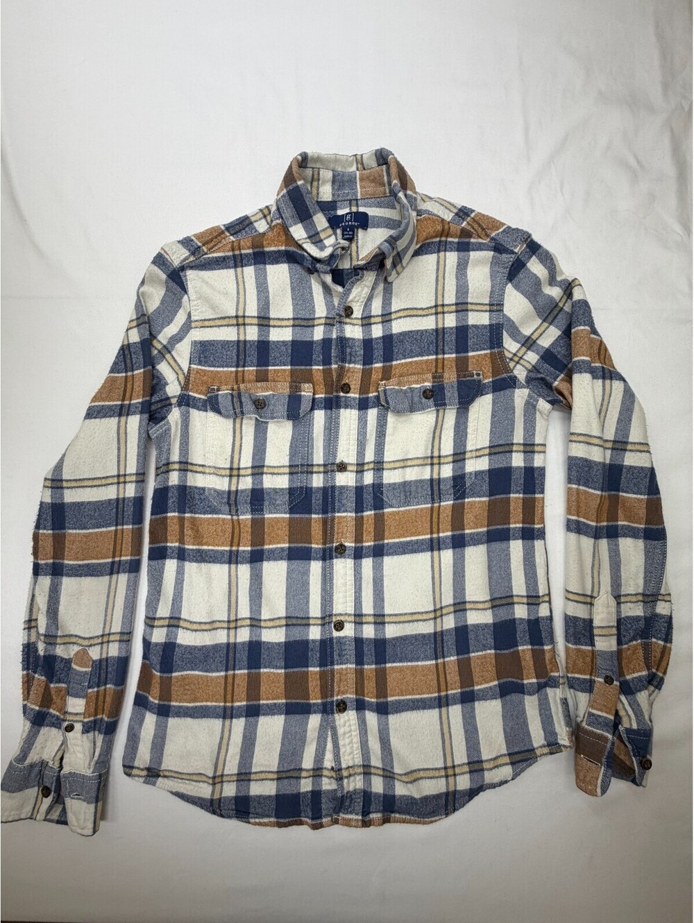 George Men's Button-Up Shirt Long Sleeve Front Pocket Plaid S 34-36 Multicolor